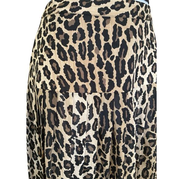 Vintage 80s 90s Leopard Cheetah Preppy Pleated Sheer Y2k Boho Midi Skirt S/2/4 - Picture 3 of 6